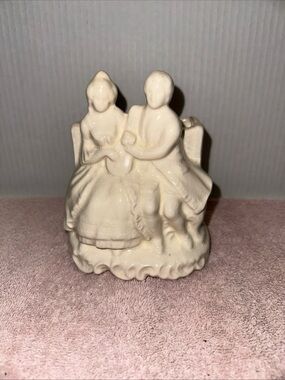 Vintage Ceramic Victorian Couple Figurine Flowerpot or Makeup brush holder 5x6
